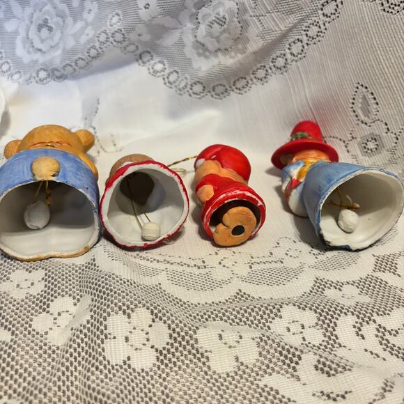 Vintage Jasco Set of 4 Porcelain Ornaments Bear Dog Drummer Girl Christmas - Picture 2 of 5